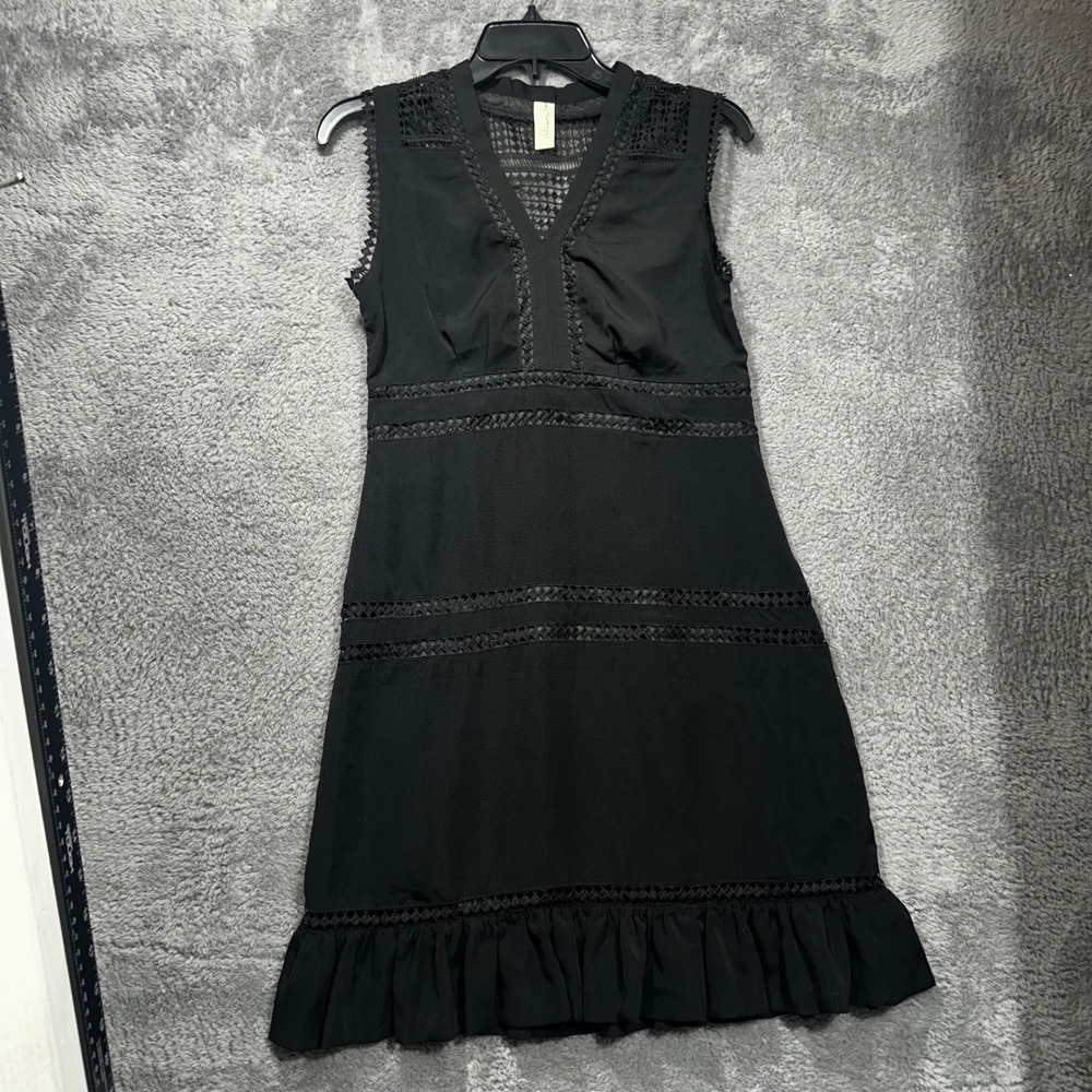 Allison Joy Dress Womens XS Black Crochet Lace V-Neck Ruffle Hem Mini 49793EV